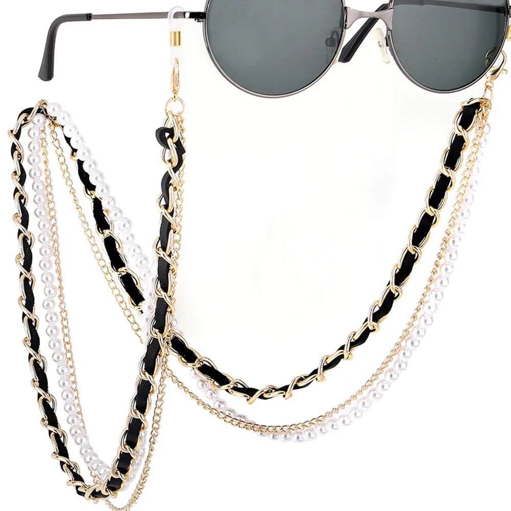 

1Pcs New Arrival Fashion Pearl Leather Glasses Chain Trending Luxury Golden Silver Glasses Holder Lanyard Straps Neck Chain