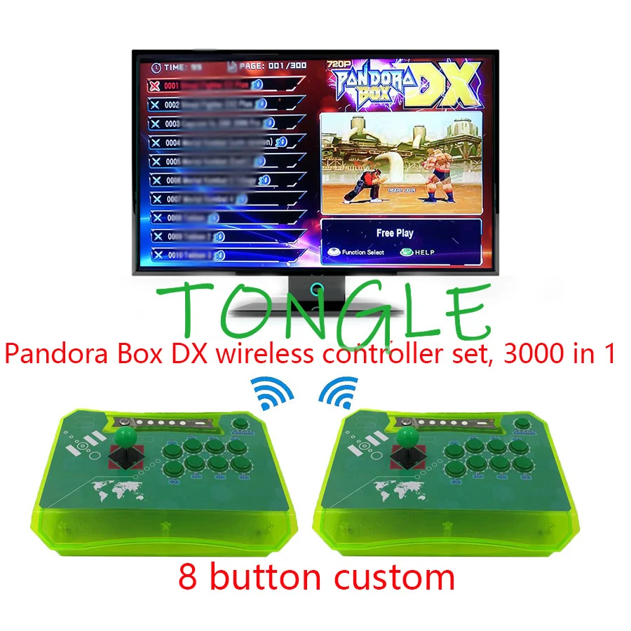 

Wireless Pandora Box DX 8 button custom Set Save game progress 3000 in 1 can add FBA MAME PS1 SFC/SNES MD game 3D tekken