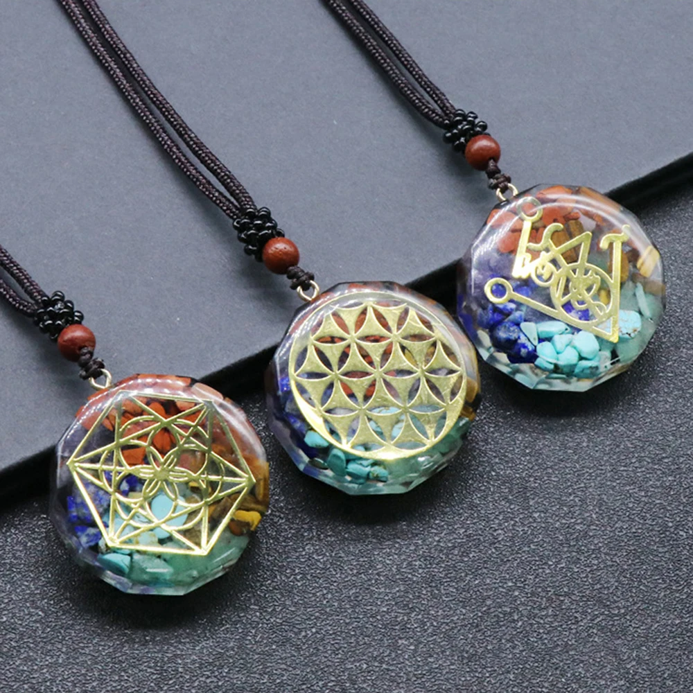 Energy Generator Orgone Amulet 7 Chakras Pendant Necklace Orgonite Meditation Balance Emf Protection Neck String Chain Jewelry