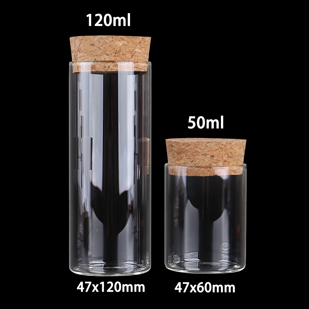 12pcs/lot 50ml 120ml Glass Test Tube with Cork Stopper Glass Bottles Jars Vials Salt Container for Wedding Favors DIY Craft