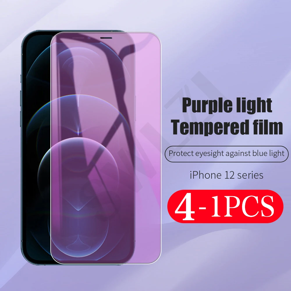 4-1Pcs 9H Anti Blue Light for iPhone 12 mini pro MAX protective film on the tempered glass phone screen protector