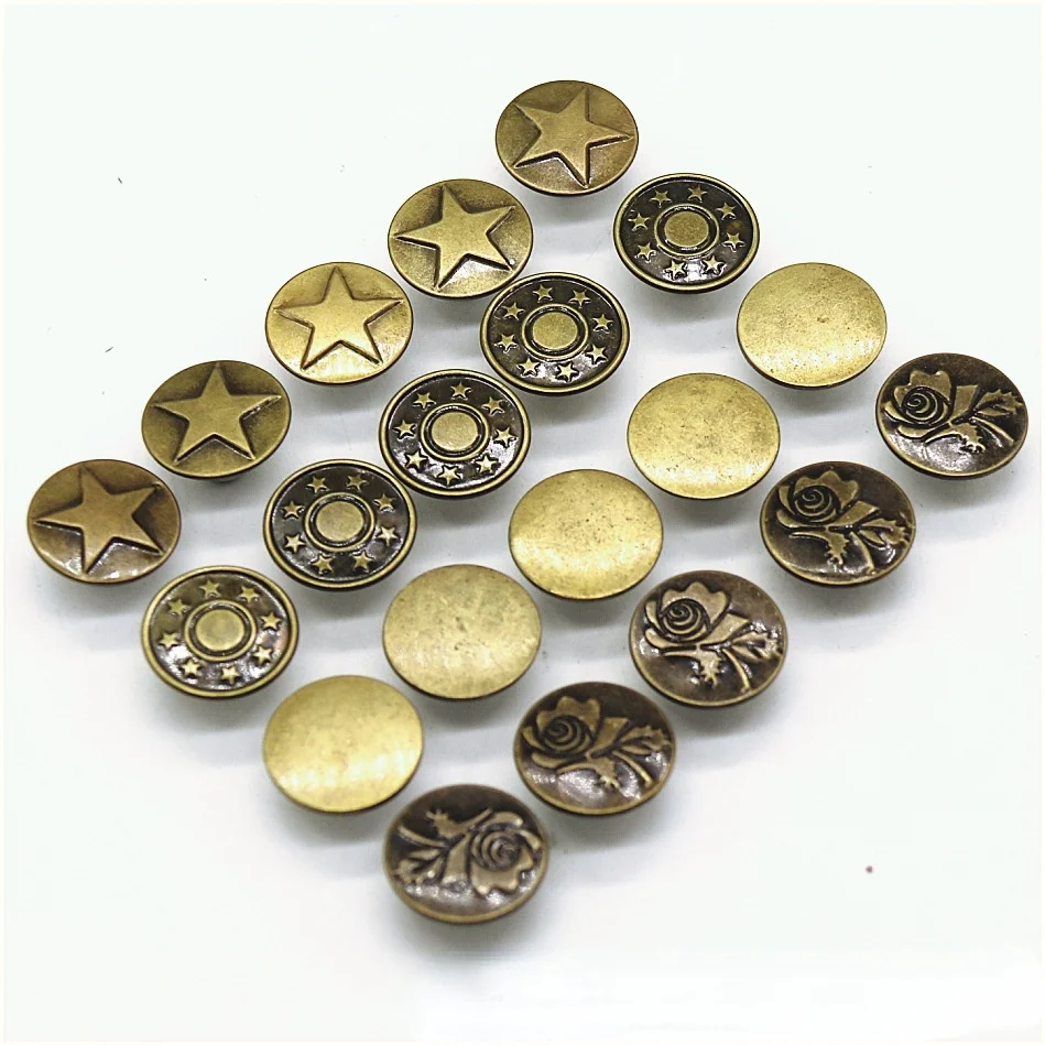 50 Pcs 17 mm Boxed Metal Jeans Button Denim Button Men Women Sewing-free Detachable Pants Change Waist Size Buttons Accessories