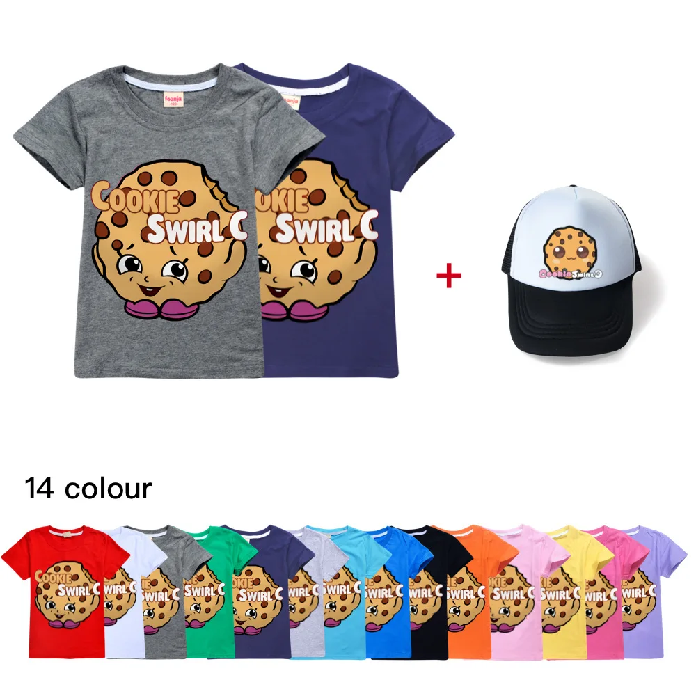 

COOKIE SWIRL C Children Clothing Tshirt +hat Girls Short-sleeved T-shirt Baby Tops Caps Shirts for Teenage Girls kids tops