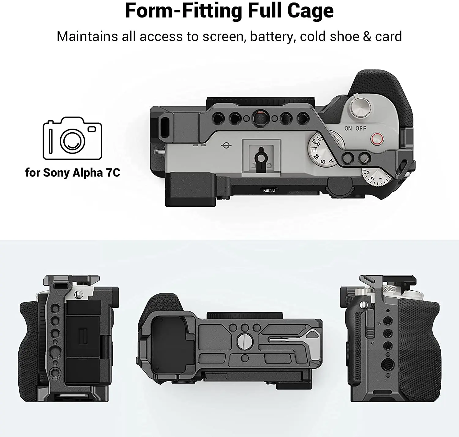 SmallRig Full Cage with Silicone Side Handle for Sony A7C with Locating Holes for ARRI Quick Release Plate Arca and Cold Shoe