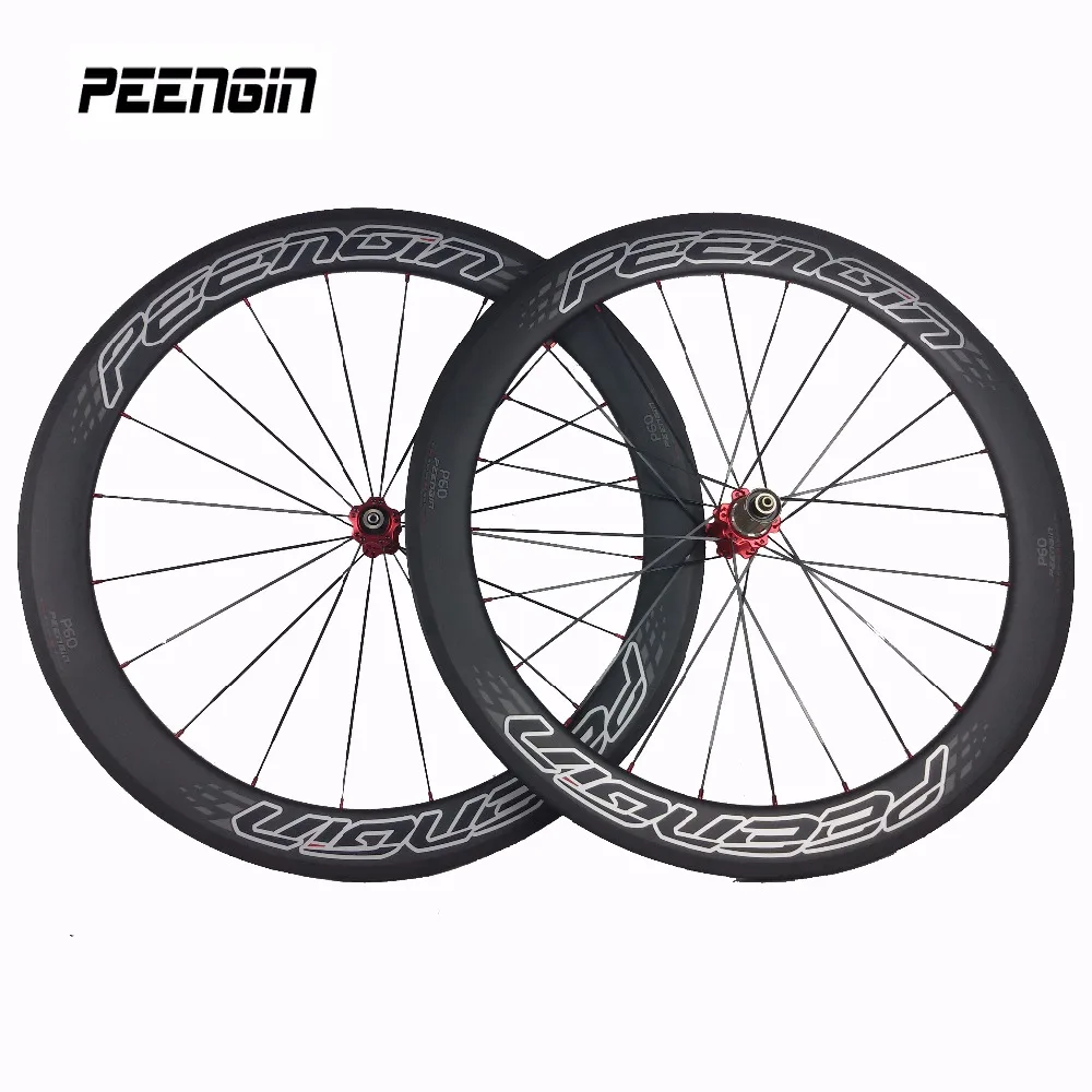 Carbon Wheelset Tubular/Clincher/Tubeless 60mm 700C Road Bike Wheel UD/3K 25mm U Shape Senior Engineer Designed PEENGIN P60 Logo