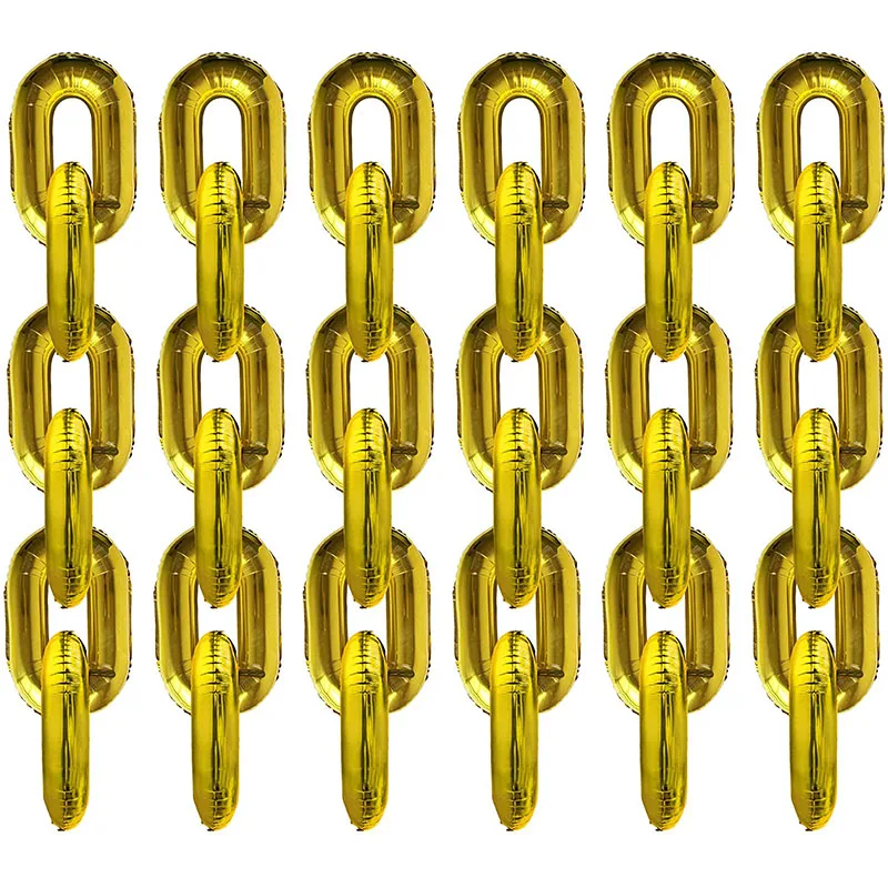 30Pcs 16inch Gold Chain Balloons Inflatable Golden Chain Foil Balloon For 80s 90s Party Decor Disco Ball Hip Hop Weddings Decors