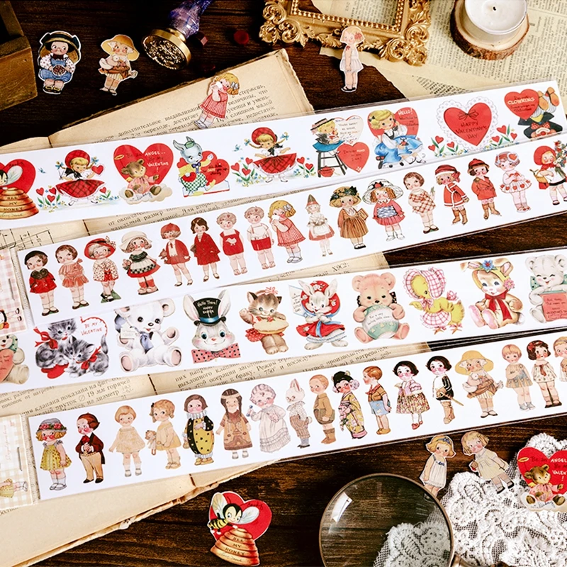 2 Sheets Retro Doll Long Paper Tape Cute Decorative Stickers Scrapbooking DIY Diary Album Stick Lable School Stationery Gift