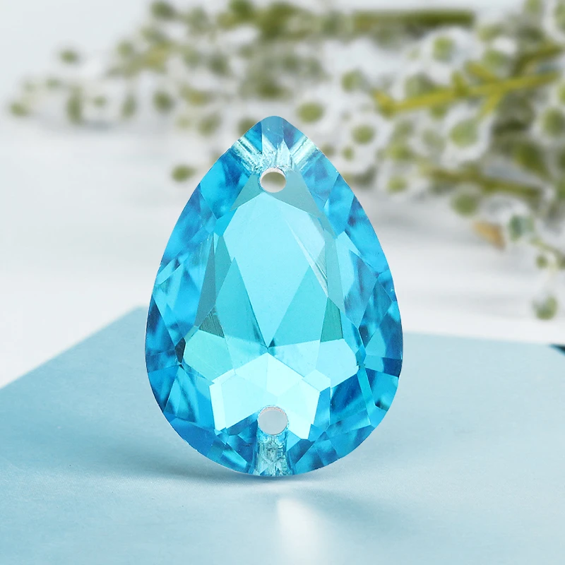 10x14mm 13x18mm 20 pcs Teardrop Crystal Glass Sew On Stone Pointback Droplet 2 Holes Mulit Sewing Rhinestone For Garment
