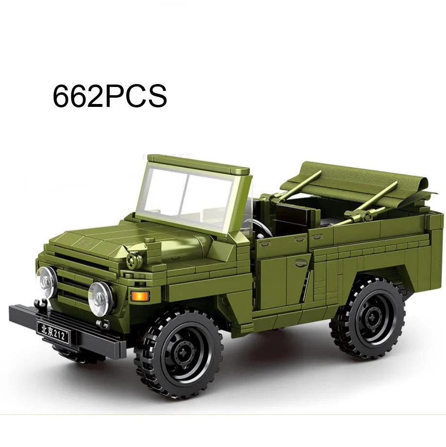 Classic Car Building Block China Military Jeeps Bricks Beijing Auto Bj212 Pull Back Vehicle Toys Collection For Boys Gift