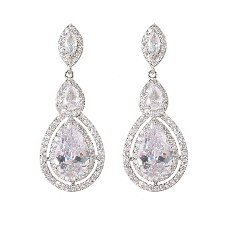 Ekopde Fashion Shiny Zircon Earrings For Women Geometric CZ Crystal Teardrop Earrings Bridal Wedding Jewelry Kolczyki Pendientes