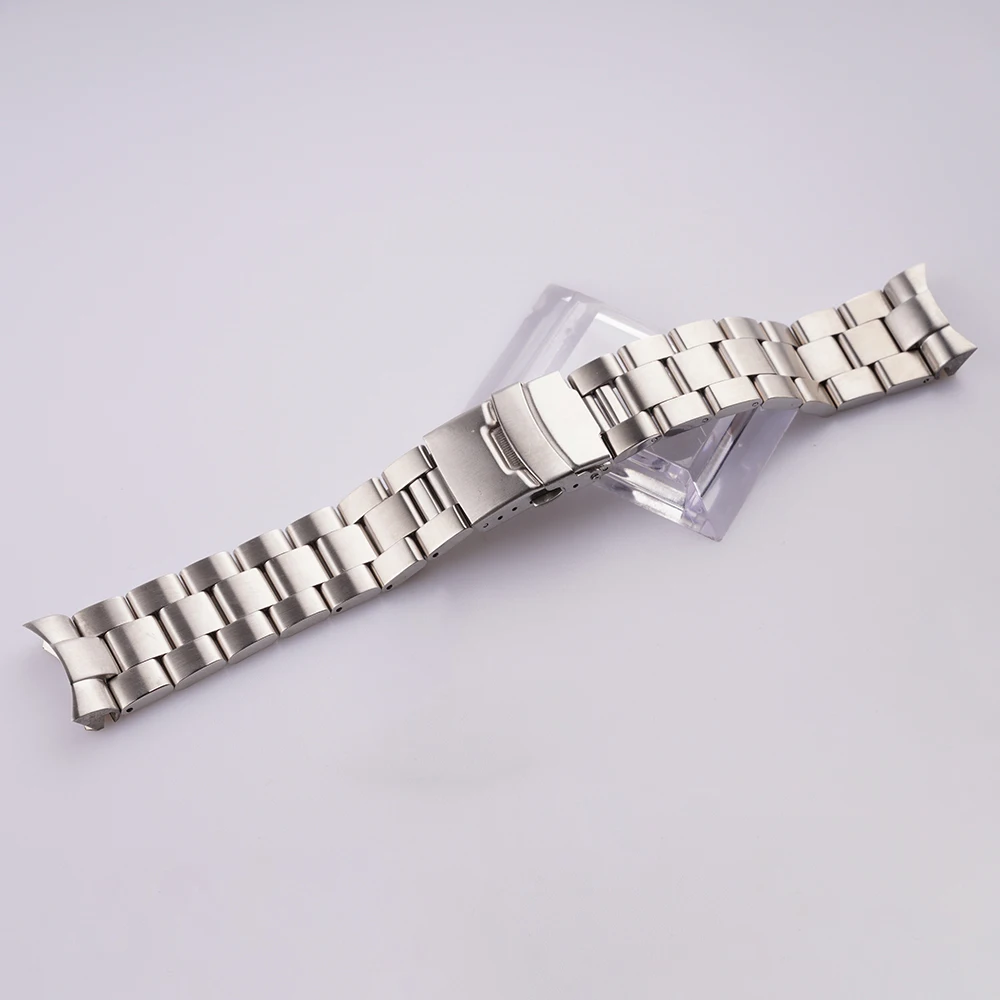 Rolamy 22mm Silver All Brushed Solid CurvedEnd Links Replacement WatchBand Strap Bracelet Double Push Clasp For Seiko SKX007 009