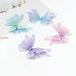 10PCS 4-layer Swallowtail Butterflies w/ Imitation Pearls Handmade Organza Butterfly Accessory for Wedding Bridal Hair Jewelry