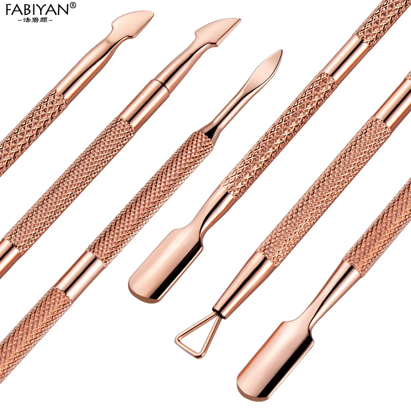 Aço inoxidável Double Head Nail Art, Dead Skin Pusher, Cutícula Nipper, Tesoura, Manicure Set, Rose Gold, Gel UV Remover, 2 Pcs, 4Pcs Set