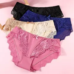 Women's Panties Low-Waist Ice Silk Underwear Ladies Lace Briefs Girls Cotton Bottom Crotch Comfortable Triangle Underpants