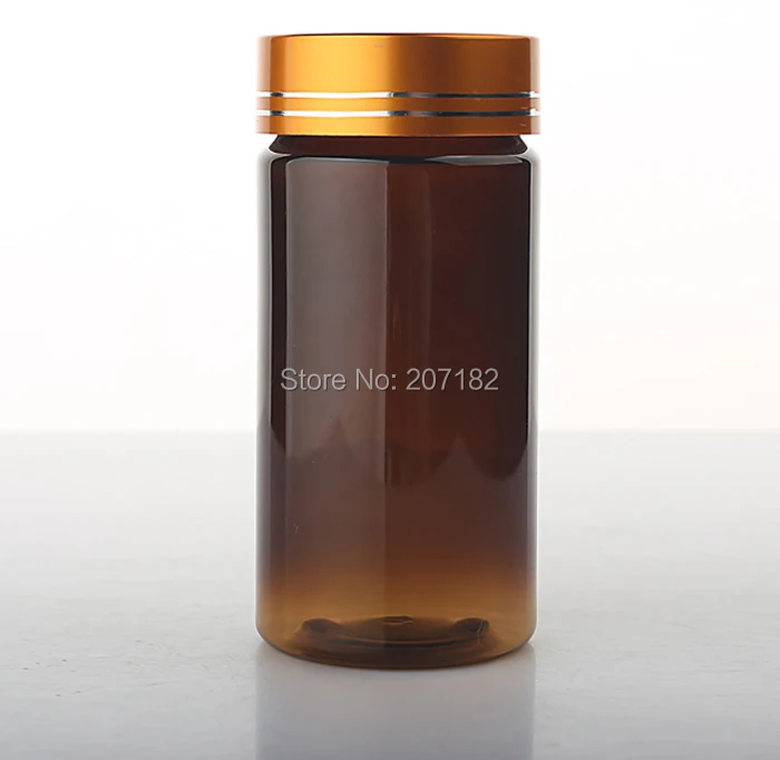 100pcs 80ml PET Brown Color Capsules/Pills/Medicine/Powder/Vitamins/Candy Plastic Bottles---Black/Silver/Golden Metal Lids