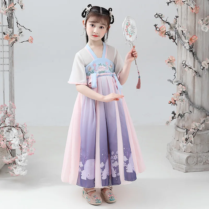 Lovely Girls Hanfu Traditional Chinese Ancient Costume Han Dynasty Perform Dress Oriental Princess Dress Kids Dance Wear Cosplay