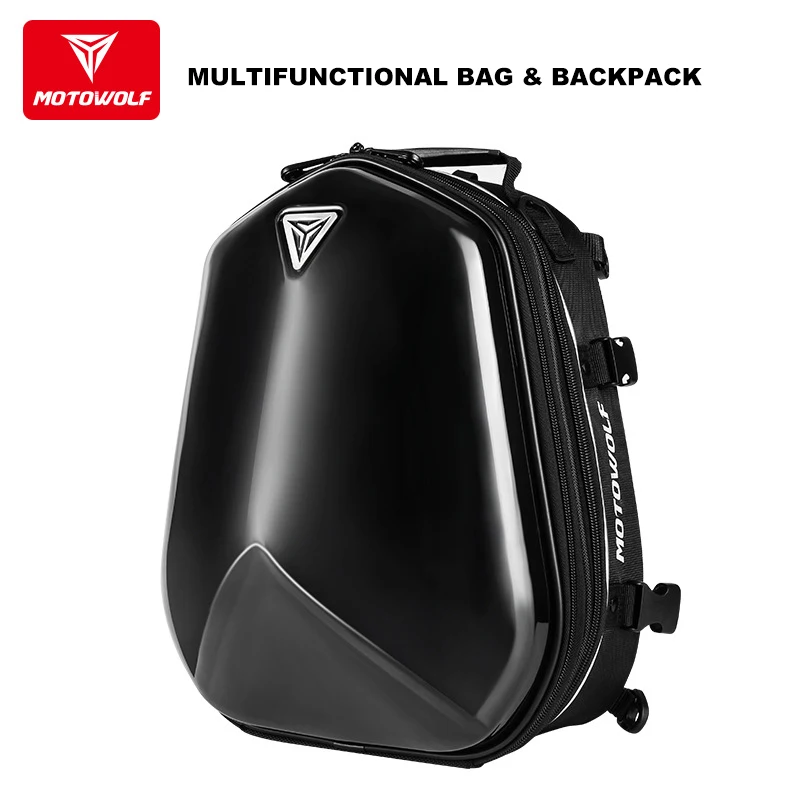 Motorcycle Backpack Reflective Back Seat Bag Helmet Bag Handle Multifunctional with Waterproof Bag Shining Hard Shell Motowolf