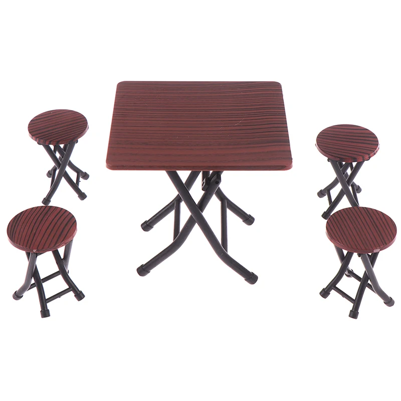 New 5Pcs/set Dollhouse 1/12 Miniature Wooden Dining Chair Table Furniture Set For Doll house Kitchen Food Furniture Toys