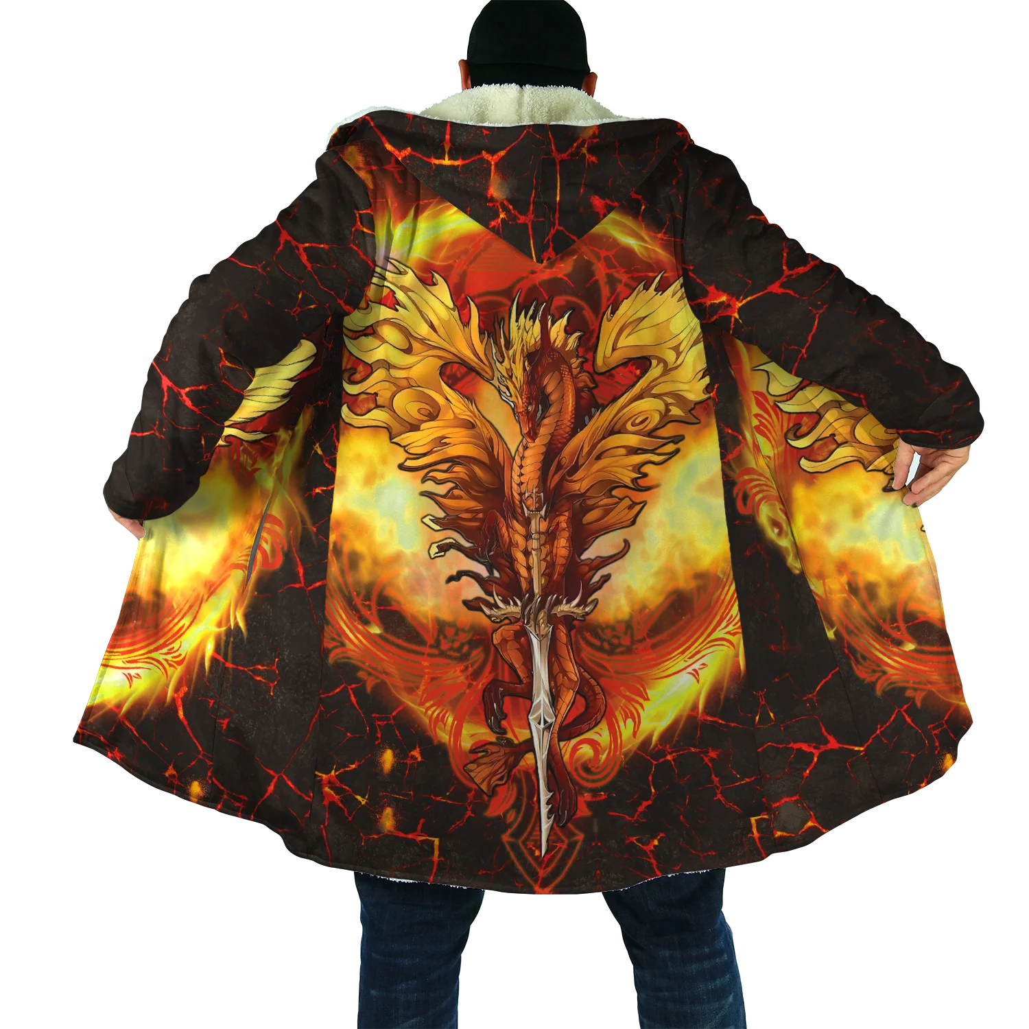 2021 Winter Mens Cloak skull and Dragon Armor Tattoo 3D Print Fleece Hooded cloak Unisex Casual Thick Warm cloak coat PF30