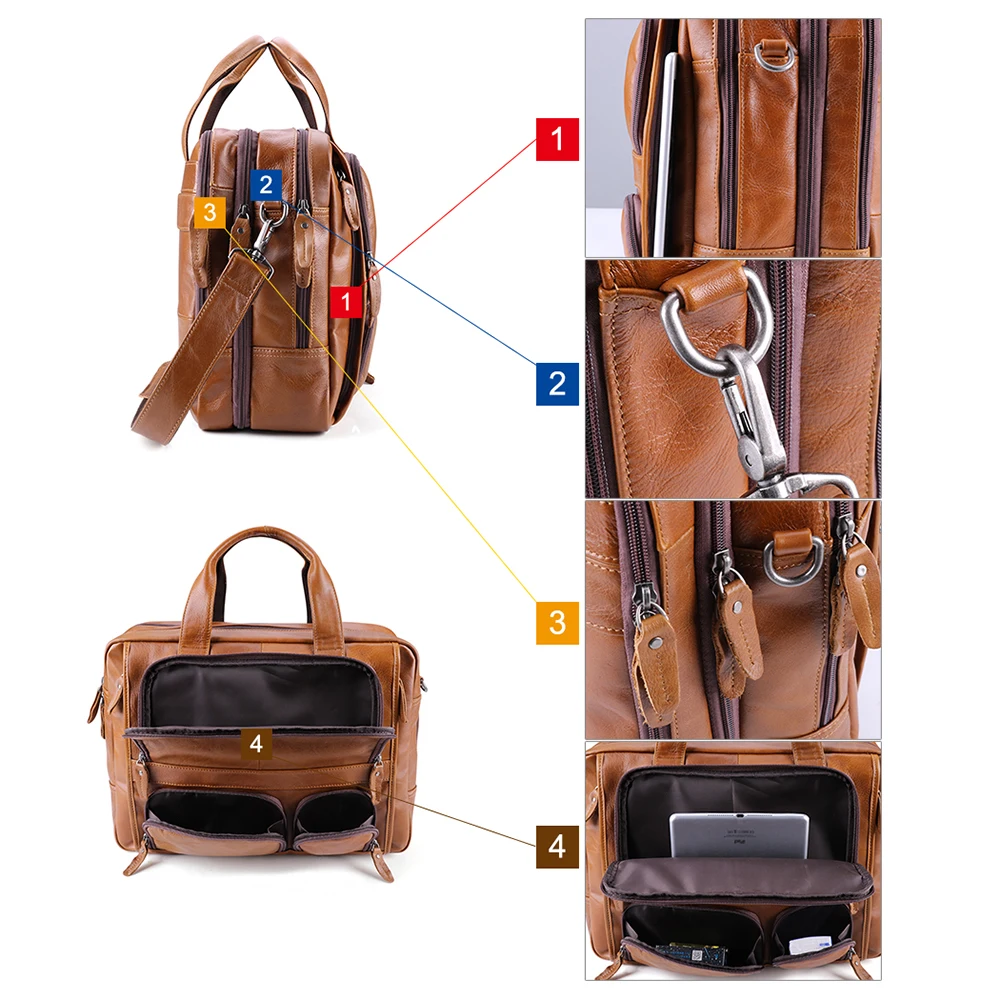 Lachiour 17 inch Laptop Bag Men Genuine Leather Handbag Large Men's Travel Shoulder Bag Male Leather Briefcases Crossbody Bag