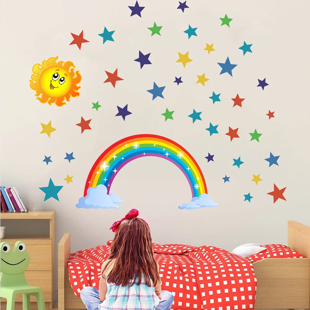 2024 DIY Rainbow Sun Star Wall Stickers for Kids Room DIY Home Decor Decal Cartoon Bedroom Wallpaper Baby Gift Home decor