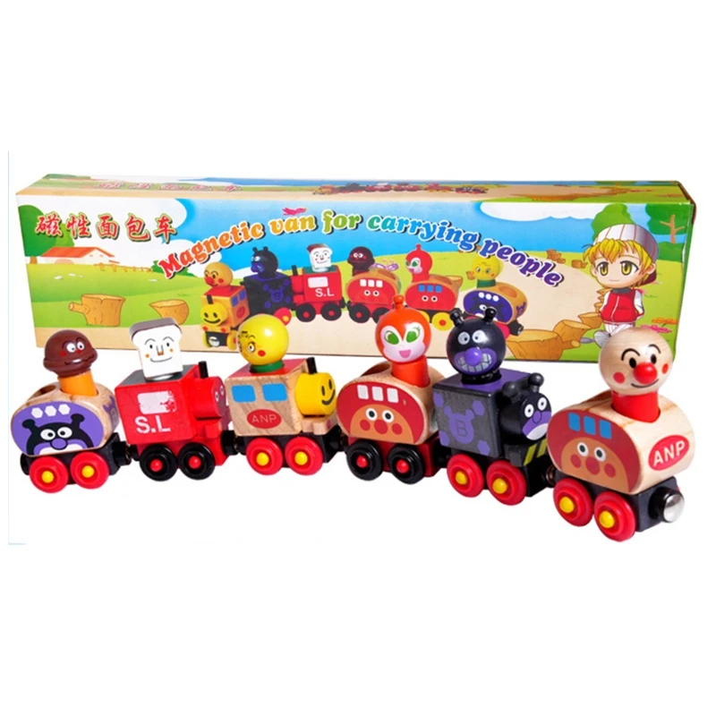 Set 6 Piece Interaction Educational Anpanman Train Wooden Magnetic Safety Toys Holidays Gifts for Boys Girls Babies