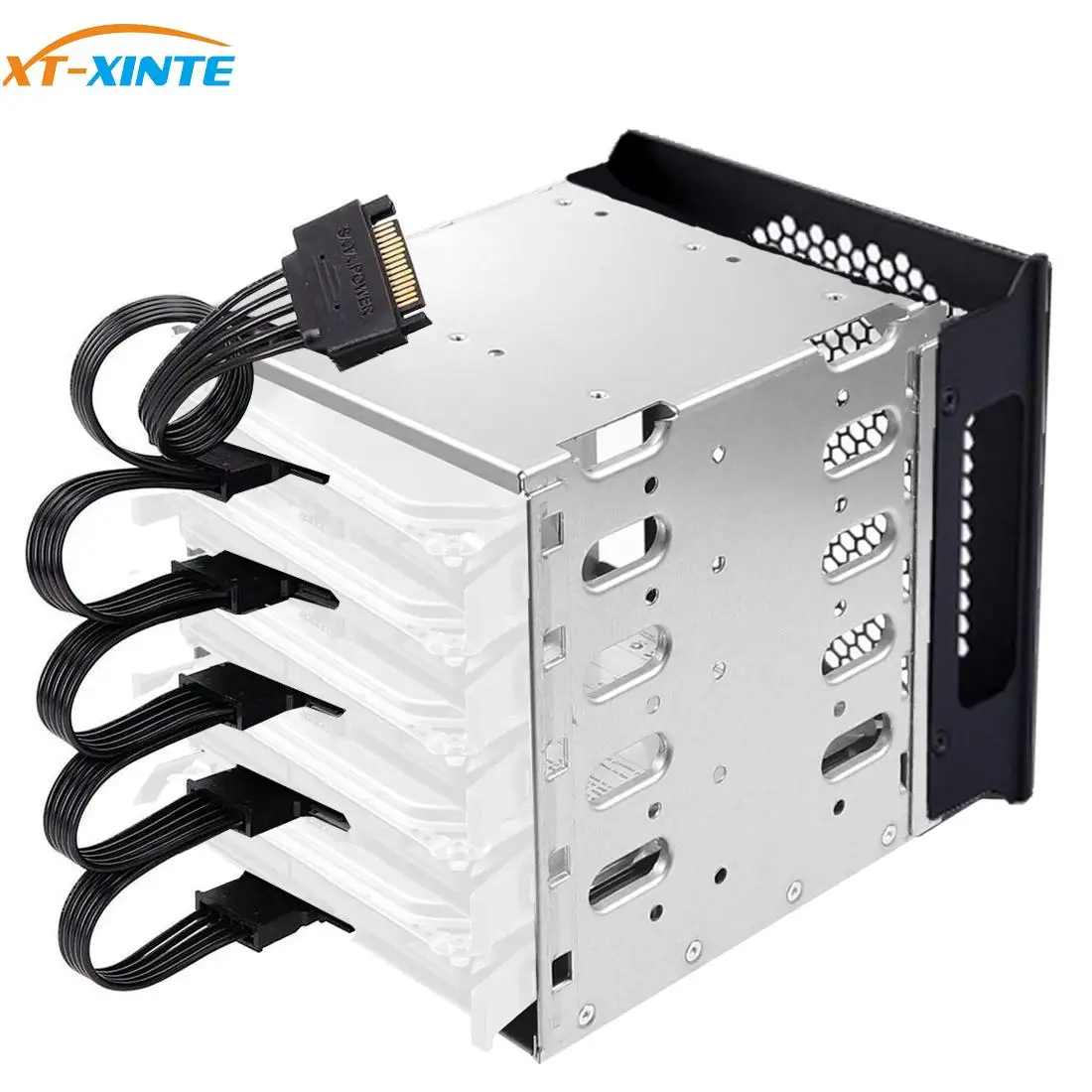 

XT-XINTE 5x 3.5" HDD Hard Drive Cage Rack SAS SATA Hard Drive Disk Tray Caddy w/ 15pin/4pin Cable No fan for Computer Accessory