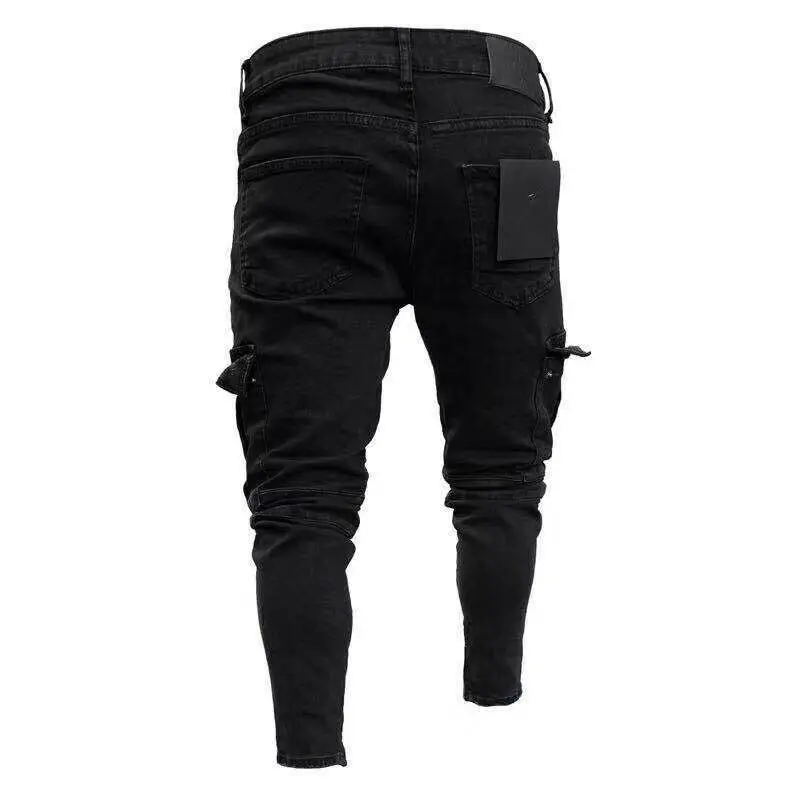 Pantalones Cargo ajustados de pierna recta para hombre, pantalón vaquero informal, color negro, urbano, a la moda, S-3XL