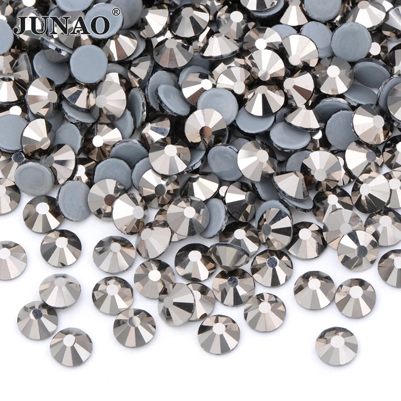 JUNAO SS6 8 10 16 20 30 Gold Hotfix Glass Rhinestones Flatback Iron On Glass Stones Hot Fix Strass Diamond For Decorations