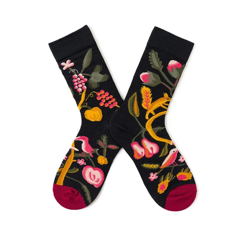 Chaussettes de peinture à l'huile vintage pour femmes, chaussettes en coton mignonnes, art créatif, motif drôle, mode Kawaii, cadeaux de fête de vacances