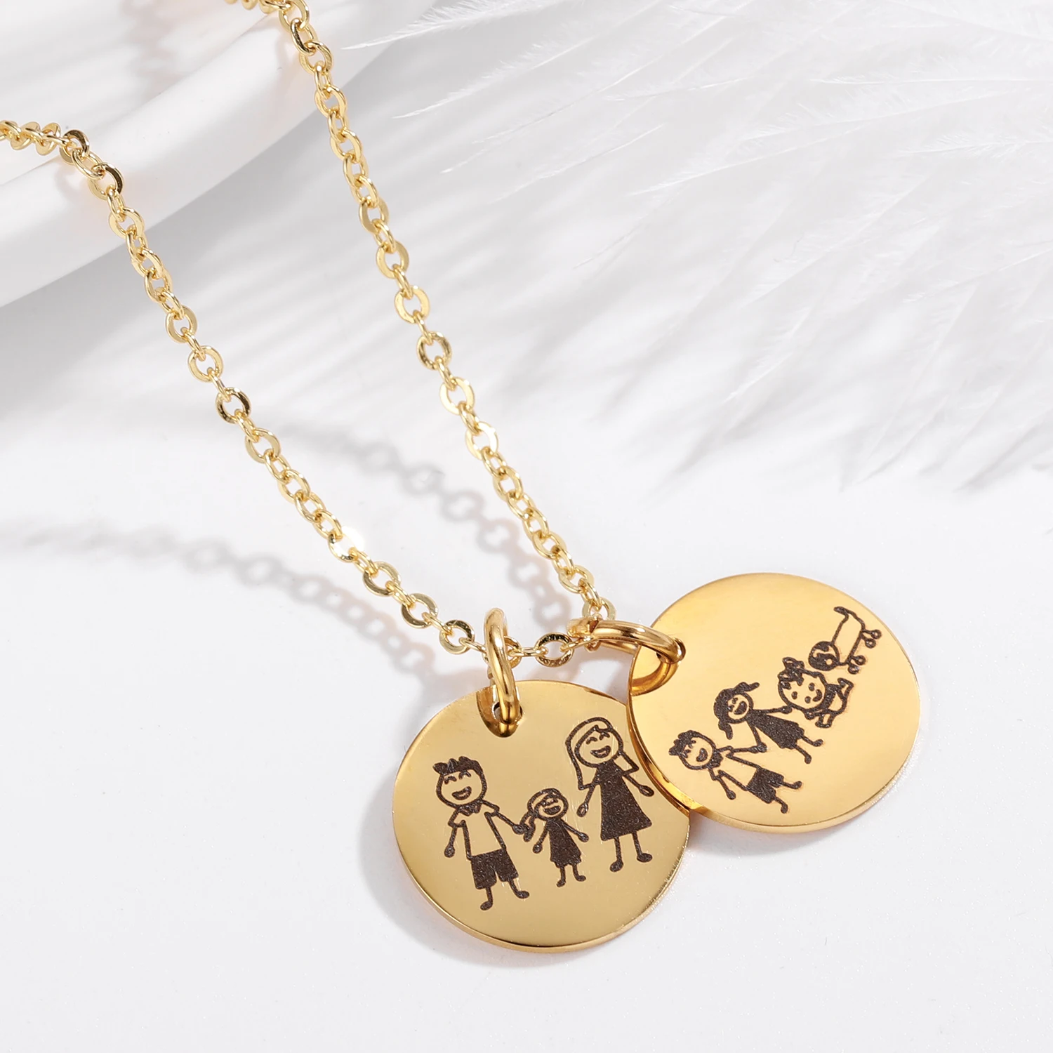 Custome Name Family Drawing Photo Stainless Steel Necklace Personalized Jewelry Portrait Bar Necklace Best Gifts Mother's Day