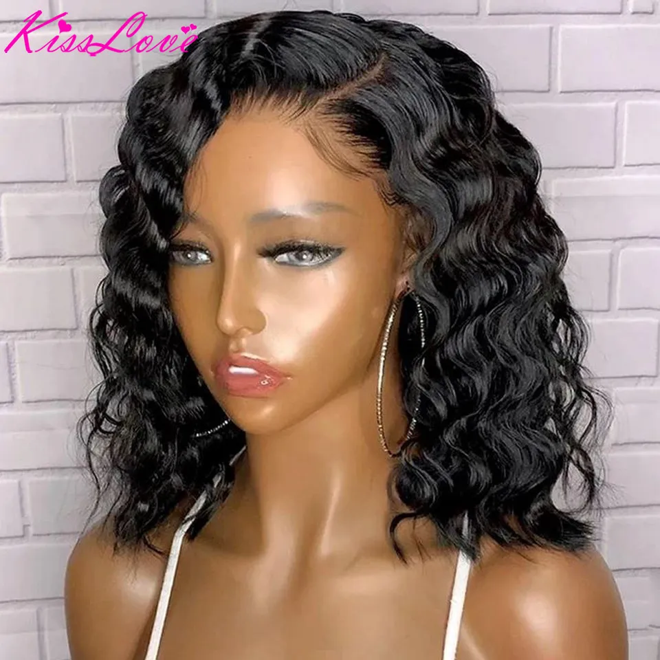 Deep Curly 13x4/13x6 Lace Front Human Hair Wigs with Baby Hair Pre-Plucked Brazilian Remy Hair 4x4 Lace Closure Short Bob Wigs