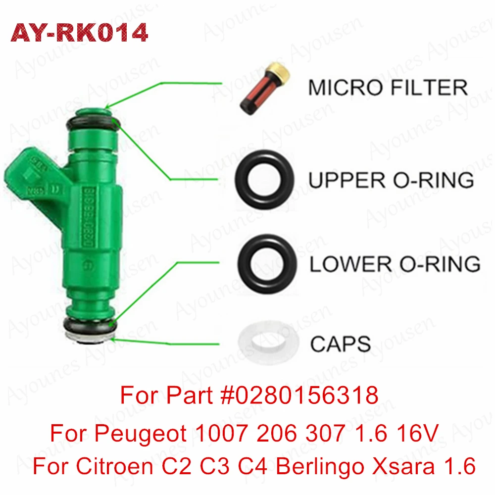 4sets Fuel Injector Repair Kits Fit Parts #0280156318 1984E9 for Citroen C2 C3 C4 Berlingo Xsara Peugeot 1007 206 307 1.6 16V