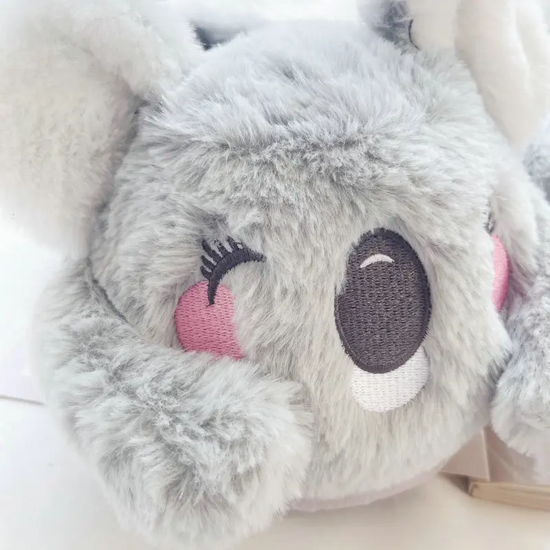 Cute Pink Gray Koala Cartoon Animal Plush Slippers Female Winter Warm Koala Home Woman Slipper