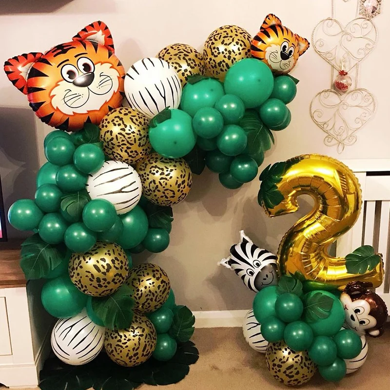 20pcs Chrome Metal Balloons Latex Green Ballons Wild One Boys Birthday Jungle Themed Baby Shower Party Decoration