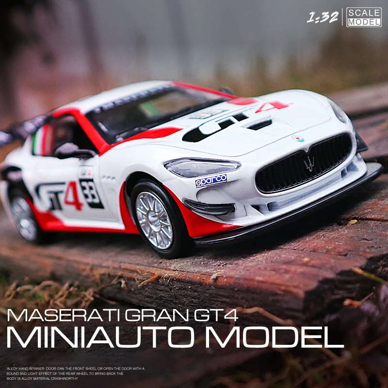 1:32 Maserati GranTurismo MC GT4 Alloy Car Model With Pull Back Sound Light Children Gift Collection Diecast Toy Model