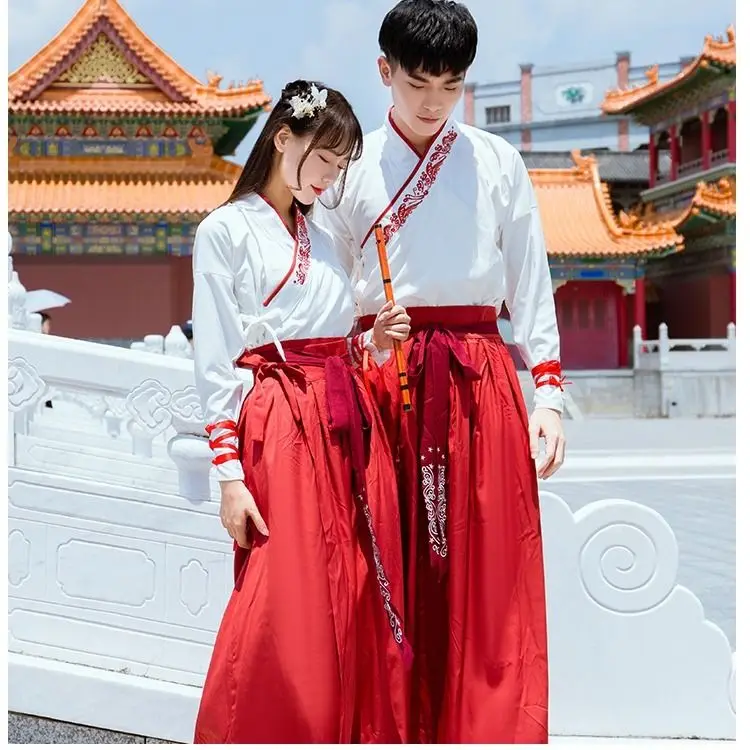 Ropa tradicional china para hombre y mujer, Chaqueta Tang Hanfu, traje Tang, Tops, falda, disfraz de Cosplay, vestido de pareja