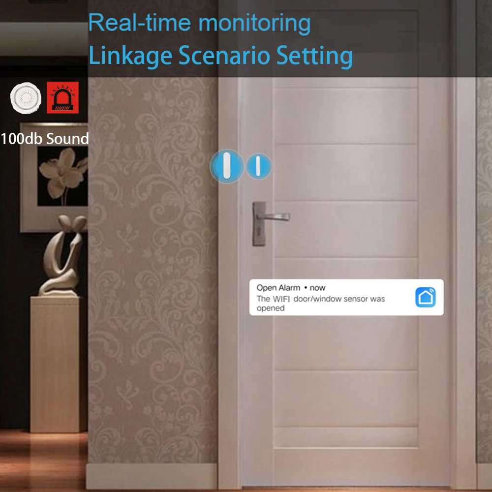 TuyaスマートライフWiFi USB 100DBサイレンアラーム検出器ワイヤレスサウンドライトアラートPIRドアセンサー連動シナリオセットAlexa Google