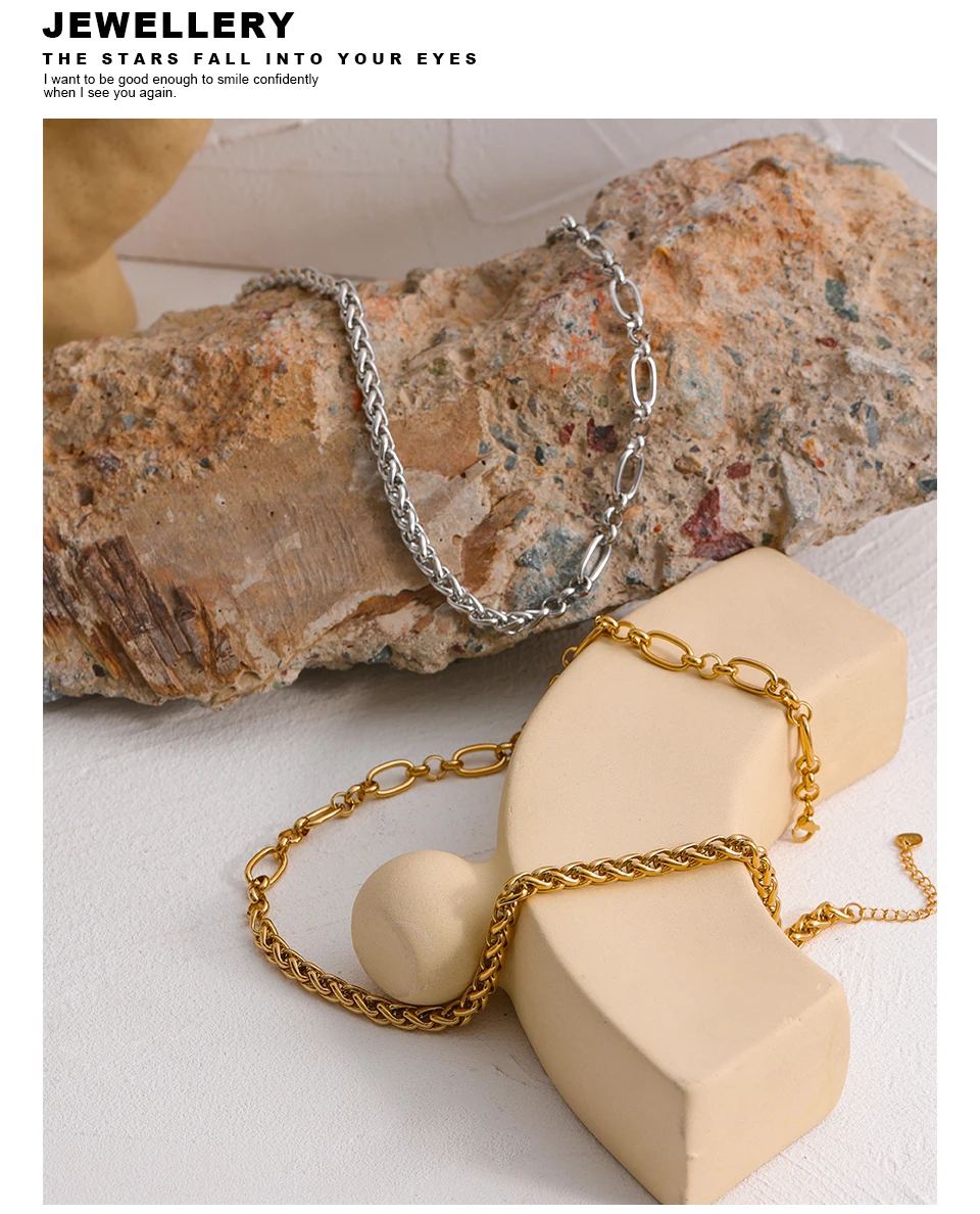 Yhpup 316L Edelstahl-Kettenhalskette, Statement-Halskette, golden, glänzend, dick, klobig, Kragen, Halskette, Septusa, Saison, Geschenk, Neu – Detail 9