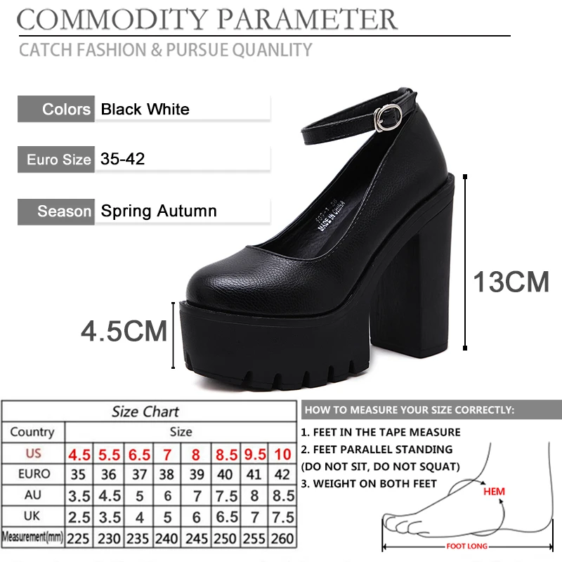 BYQDY Ankle Strap Woman Pumps Chunky Heels Platform Round Toe Ladies Shoes Plus 42 Party Office Pumps Block Heels Spring New