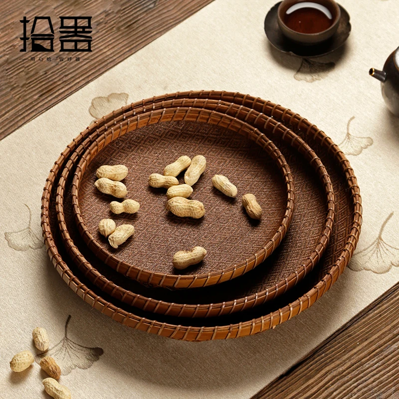 

High grade handmade rattan mat bamboo woven tray fine round dustpan fruit basket tea ceremony dim sum steamed bread storage bask