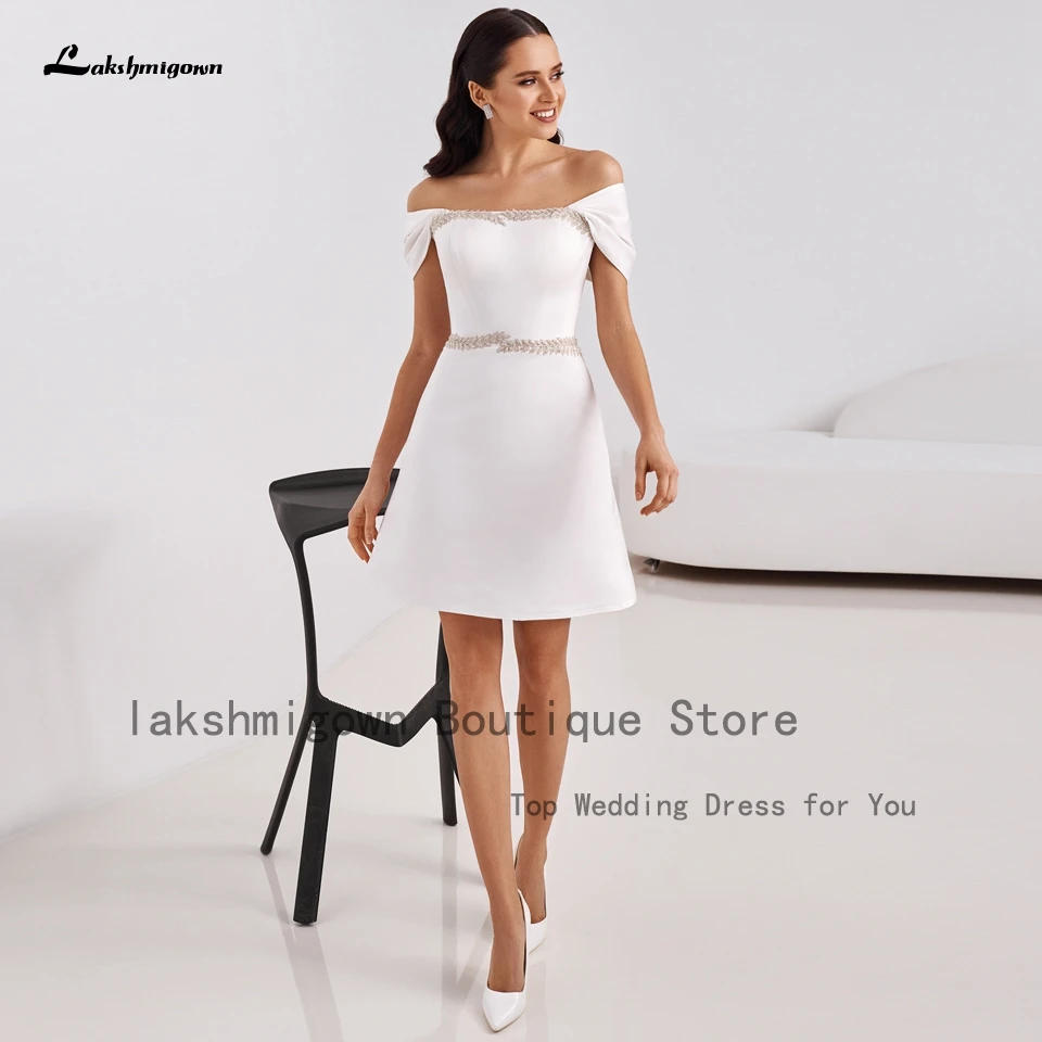 

Lakshmigown Robe Satin White Wedding Dress Short 2022 Elegant Bridal Receiption Wedding Gown Lace Up Back Vestido de Noiva Curto