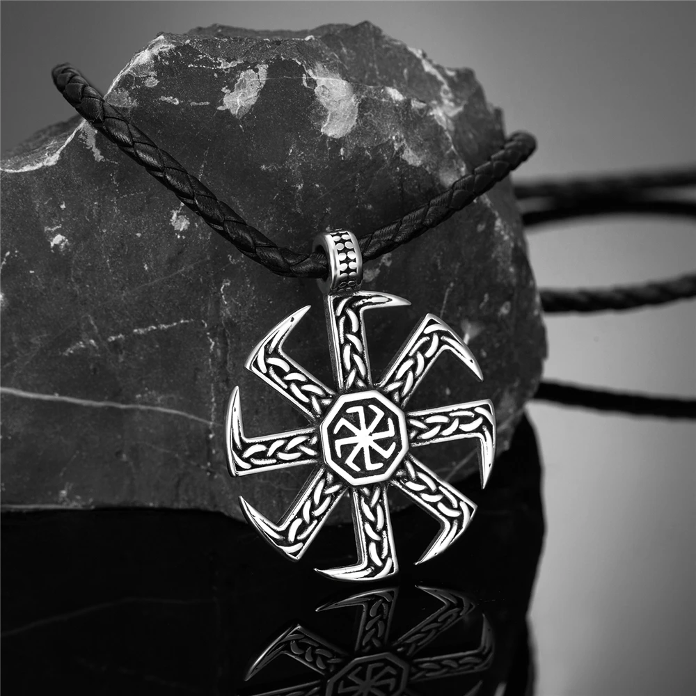 Nordic Slavic Kolovrat Runes Necklace Stainless Steel Viking Vegvisir Amulet Pendant Men Self-defense Scandinavian Jewelry Gifts