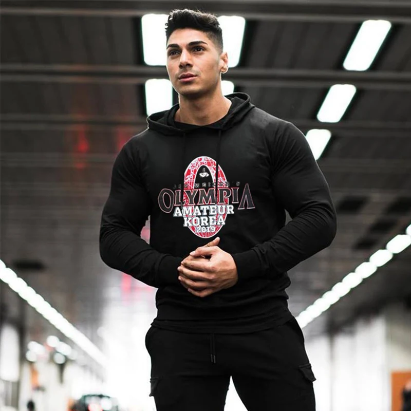 Autumn and winter men\'s casual hooded sweater gym exercise casual sports top men\'s running sportswear thickening Olympia