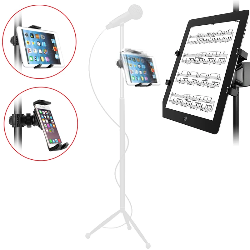 tablet holder for Microphone stand ABC plastic mobile phone mount for Apple Ipad for Iphone 4.5-12.9'' ereader kindle car mount