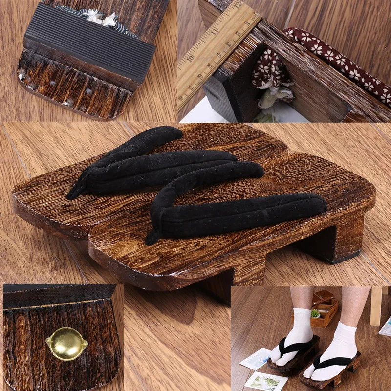 Wooden Outdoor Slippers Couple Japanese Traditional Kimono Two-tooth Geta Anime Cosplay Wooden Oriental Samurai Costume Slipper