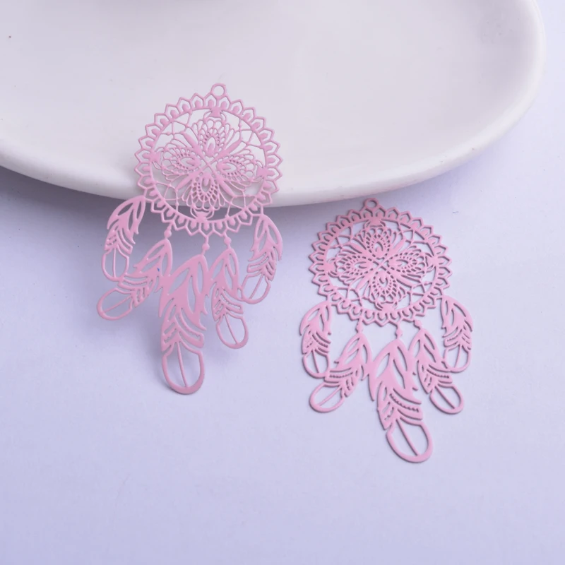 30 Stück AB6374 27*48mm Filigran Versilberte Traumfänger-Ohrring-Anhänger aus Messing in Roségoldfarbe, Traumfänger-Charms, DIY-Teile – Detail 5