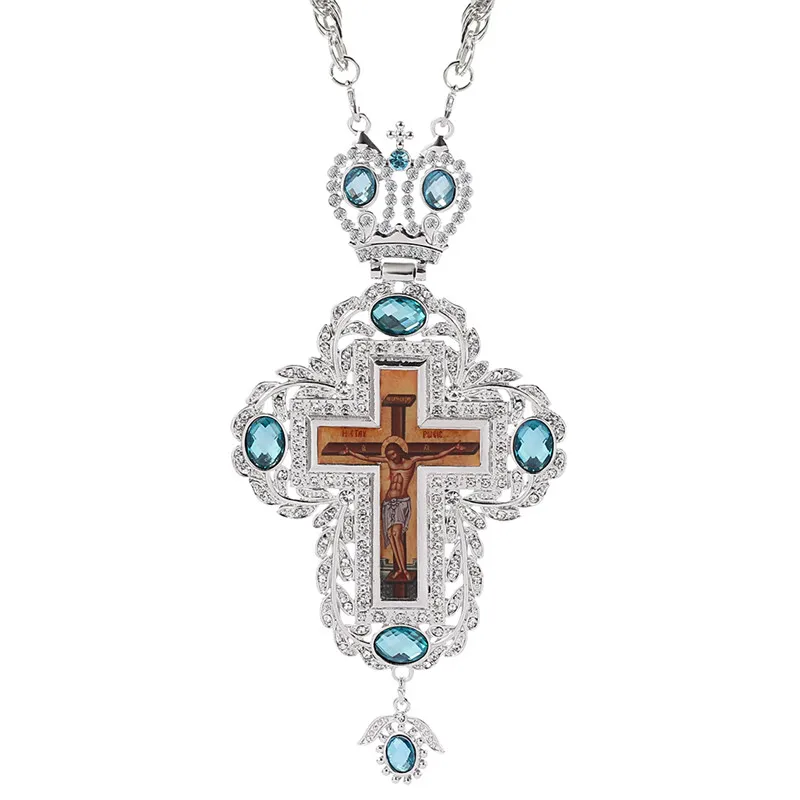 Christ Crucifix Silver Color Cross Russian Orthodox Priest Prays Jewelry Religious Christian Cross Male Necklace Pendant