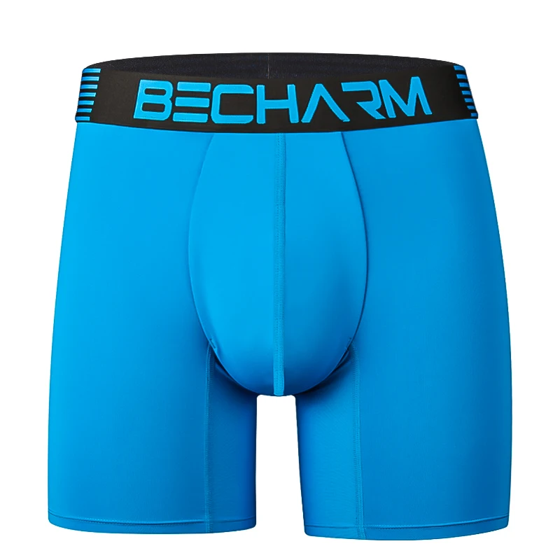 Becharm Men\'s Boxer Briefs Shorts Stripe Male Panties Set Nylon Man Boxers Gay Sexy Underwear Long Sports Clothing Loose Large