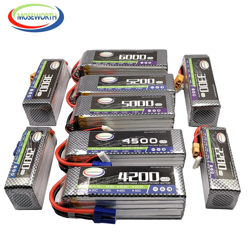 2S 3S 4S 6S 7.4V 11.1V 14.8V 22.2V 1300 1500 1800 2200 3500 4200 5200 6000mAh 30C 40C 60C RC Toy LiPo Battery RC Airplane Drones